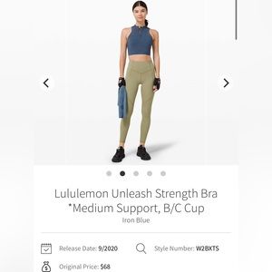 EUC Lululemon unleash strength bra medium strength b/c size 8 iron blue
